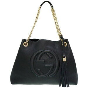 Gucci Soho Chain Interlocking GG Tote Bag Leather Black